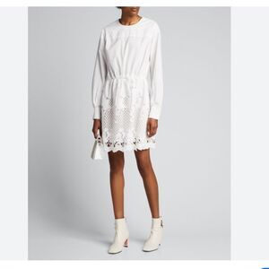 SEE BY CHLOÉ laser-cut shirt dress White Poplin Cotton lace embroidered